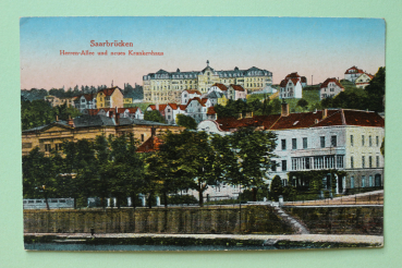 Postcard PC Saarbruecken 1910-1920 Herren Allee new Hospital Town architecture Saarland